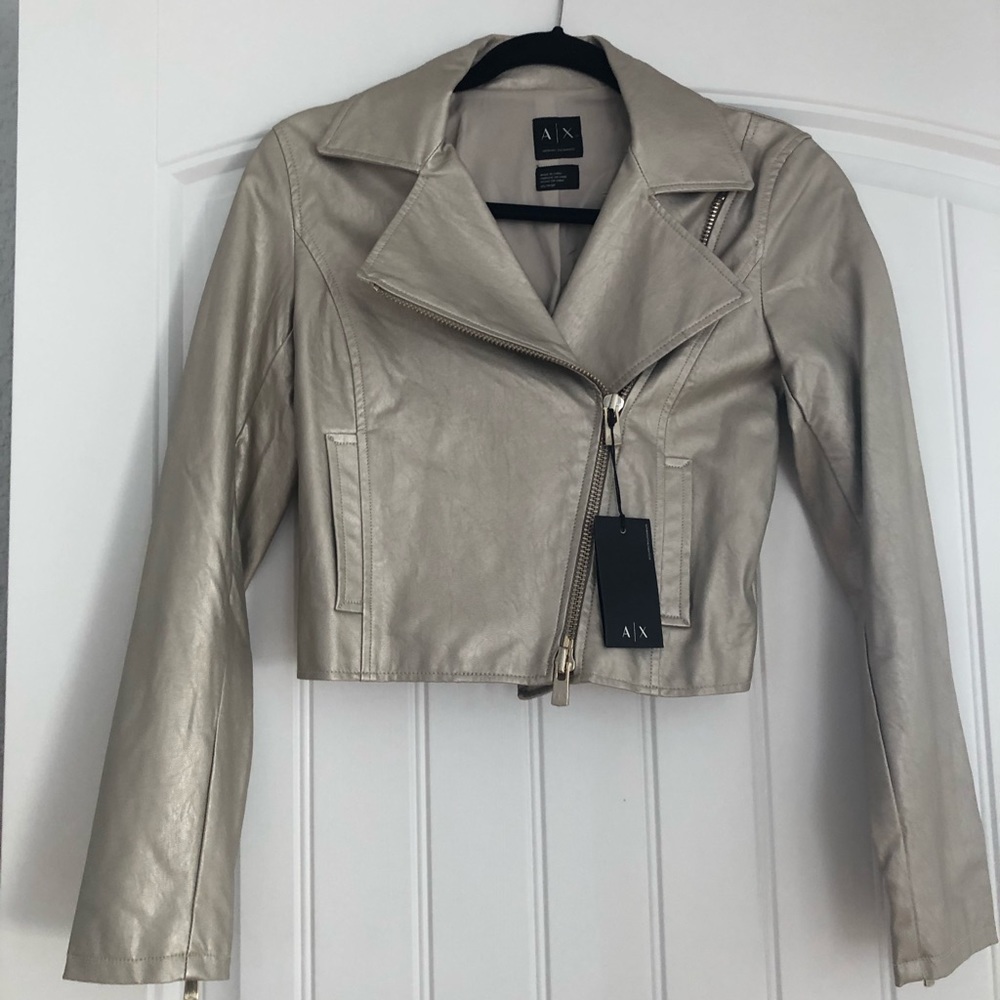 Armani exchange gold leather jacket